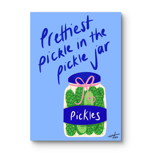 Pickle Art Print, Funny Kitchen Decor, Coquette Aesthetic, Prettiest Pickle Jar, Trendy Wall Art, Gift for Bestie, Quirky Home Decor, Pickle Girl Aesthetic, Blue and Green Poster.