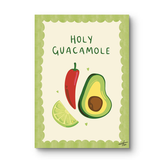 Holy Guacamole Print, Avocado Kitchen Decor, Funny Foodie Gift, Mexican Food Art, Punny Wall Art, Green Kitchen Poster, Eco Friendly Art Print, Botanical Illustration, Chili and Lime Art, Modern Farmhouse Decor.