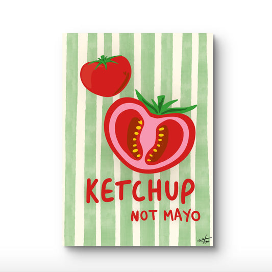 Ketchup Art Print, Funny Kitchen Decor, Tomato Wall Art, Retro Kitchen Poster, Condiment Lover Gift, Green Striped Art, Dopamine Decor, Foodie Statement Print, Modern Bistro Art, Red and Green Wall Decor.