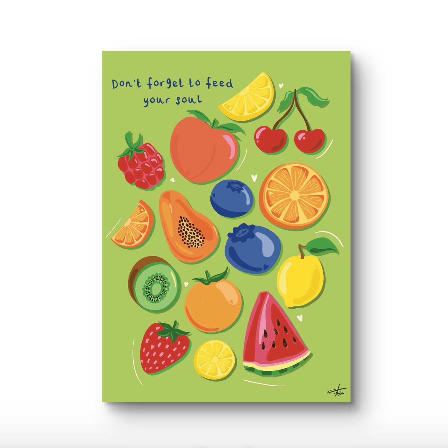Fruit Art Print, Kitchen Wall Art, Feed Your Soul Quote, Colorful Food Poster, Summer Fruit Illustration, Pink and Green Wall Art, Healthy Living Gift, Fruitcore Aesthetic, Sustainable Art Print, Modern Maximalist Decor.