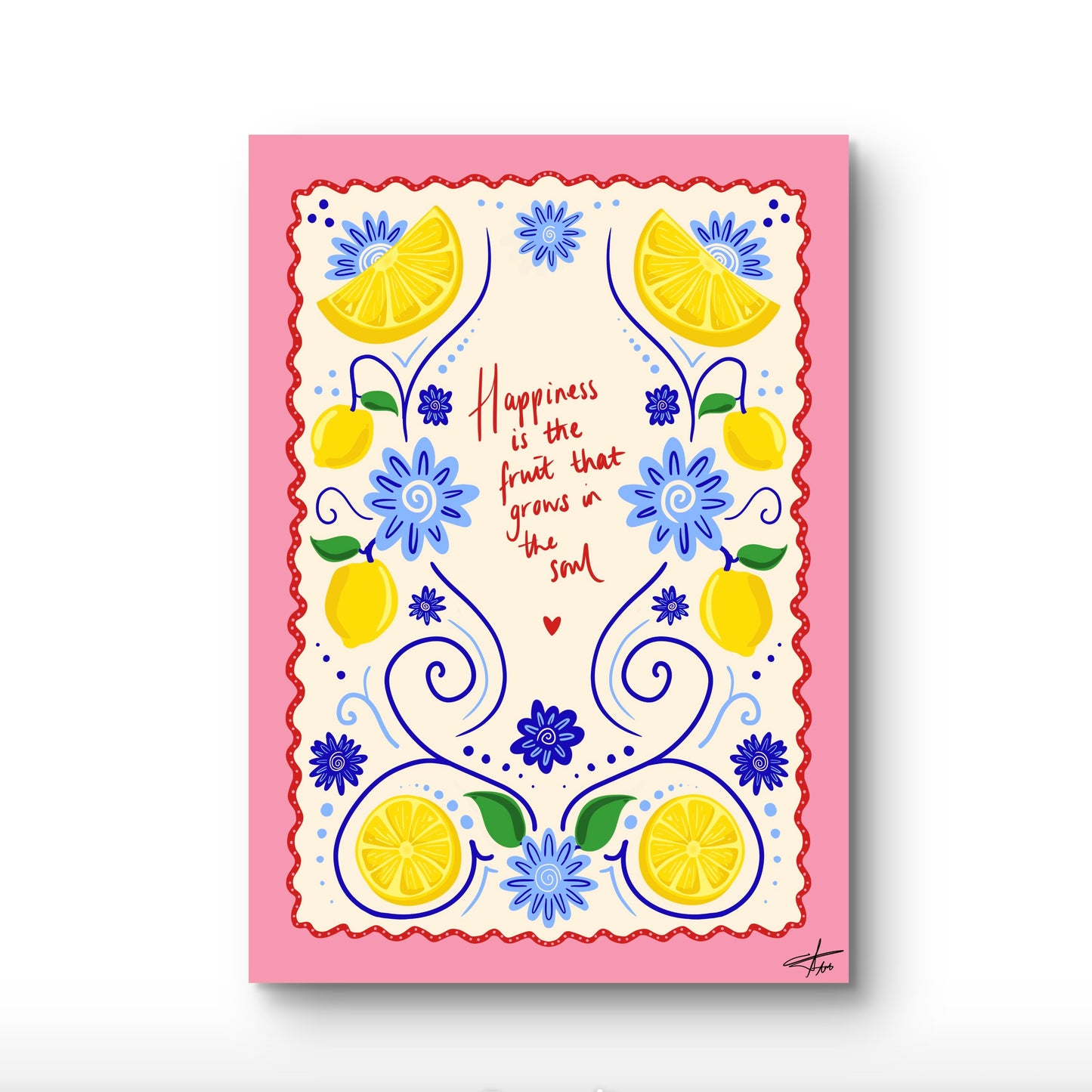William Morris Style, Botanical Art Print, Arts and Crafts Movement, Lemon Wall Decor, Happiness Quote Poster, Vintage Floral Pattern, Blue and Yellow Wall Art, Maximalist Kitchen Art, Sustainable Home Decor, Heritage Inspired Print.