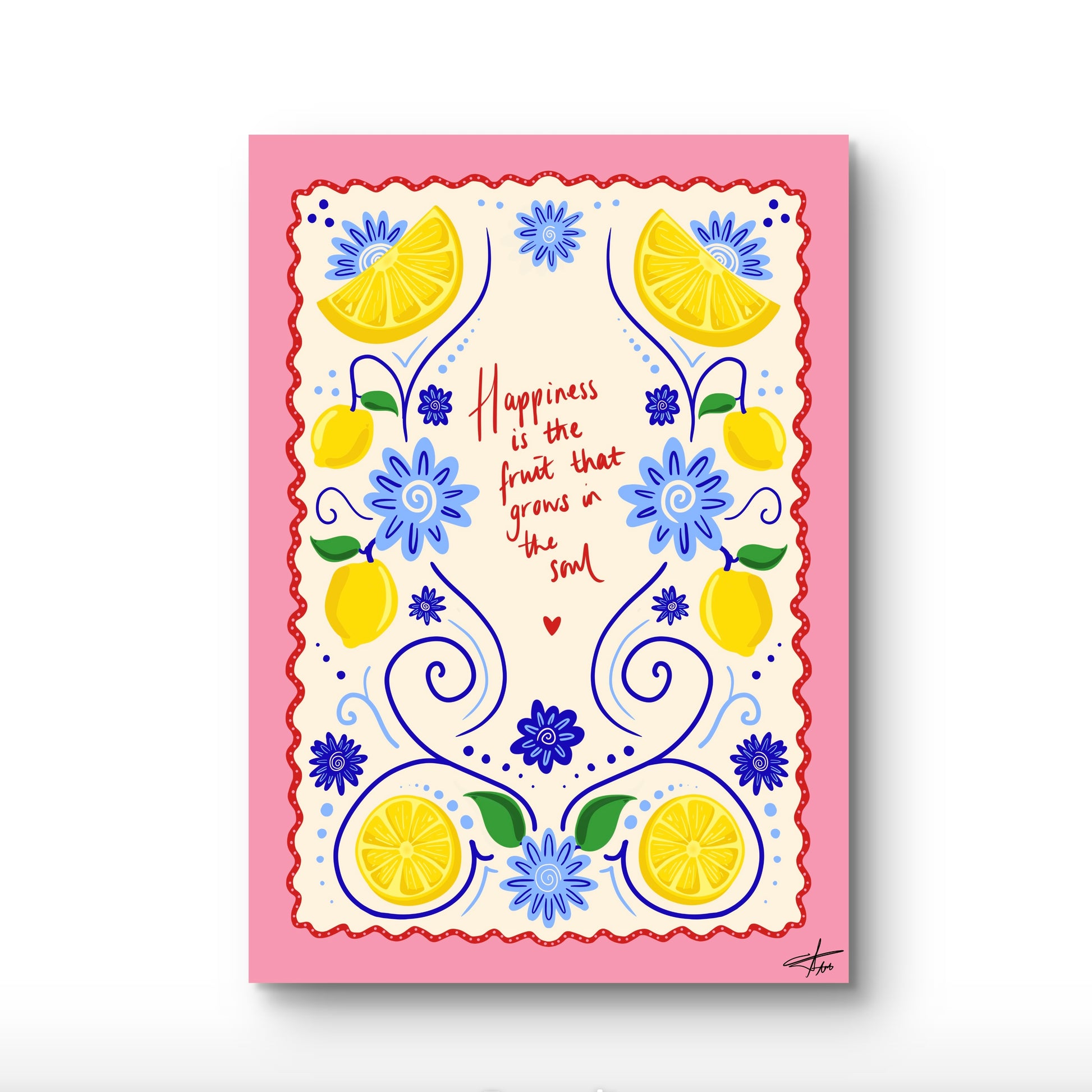 William Morris Style, Botanical Art Print, Arts and Crafts Movement, Lemon Wall Decor, Happiness Quote Poster, Vintage Floral Pattern, Blue and Yellow Wall Art, Maximalist Kitchen Art, Sustainable Home Decor, Heritage Inspired Print.