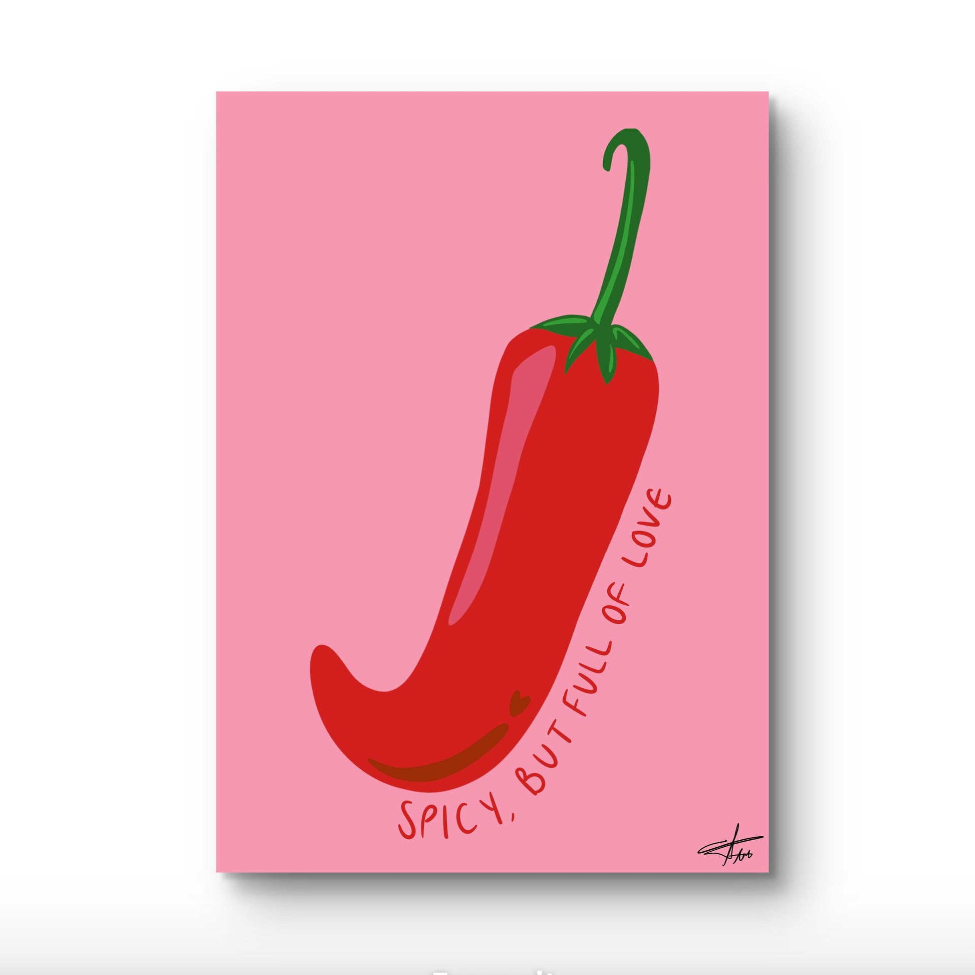 Spicy But Full of Love, Red and Pink Wall Art, Chili Art Print, Funny Kitchen Decor, Trendy Pink Poster, Dopamine Decor, Gift for Her, Spicy Personality Art, Modern Gallery Wall, Sustainable Art Print.